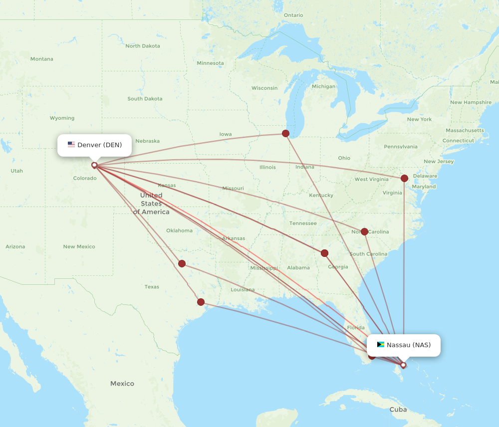 Flights from Denver to Nassau DEN to NAS Flight Routes