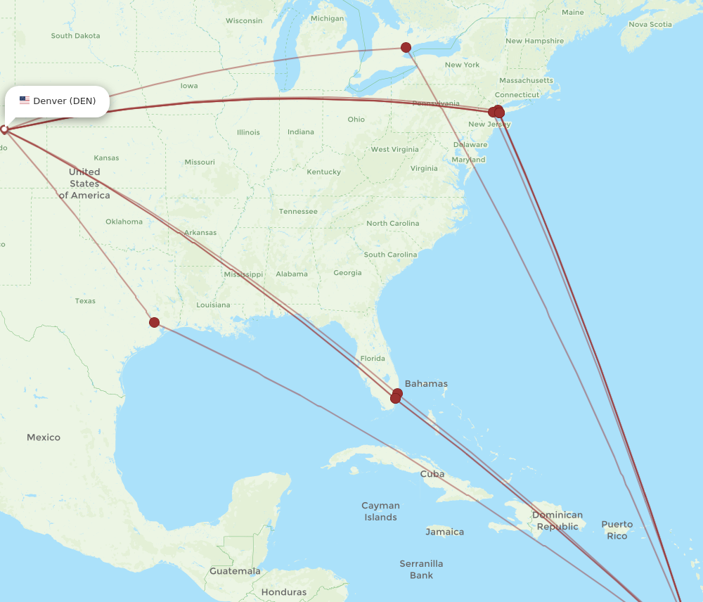 Flights from Denver to Port Of Spain DEN to POS Flight Routes