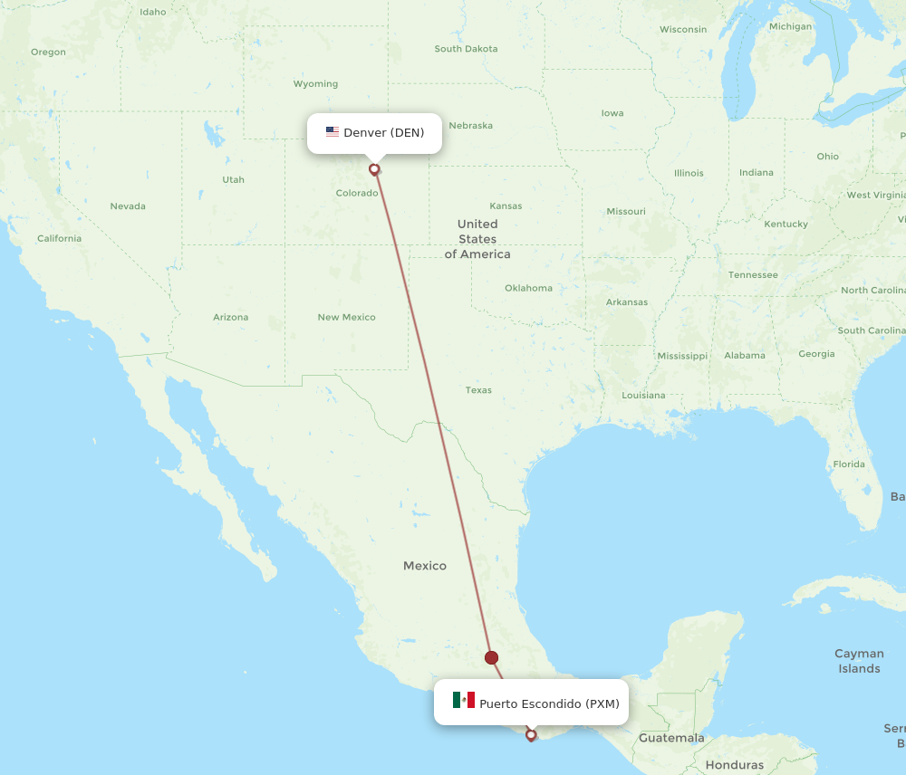 All flight routes from Denver to Puerto Escondido, DEN to PXM - Flight ...