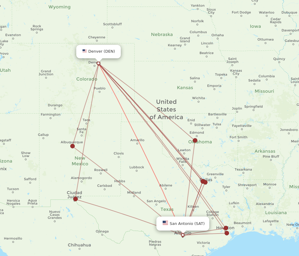 Flights from Denver to San Antonio DEN to SAT Flight Routes