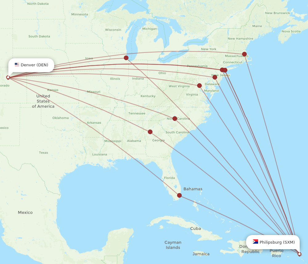 Flights from Denver to Sint Maarten, DEN to SXM - Flight Routes