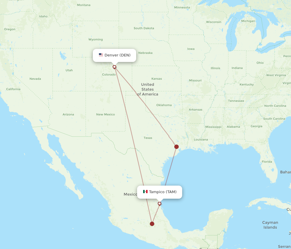 All flight routes from Denver to Tampico, DEN to TAM - Flight Routes