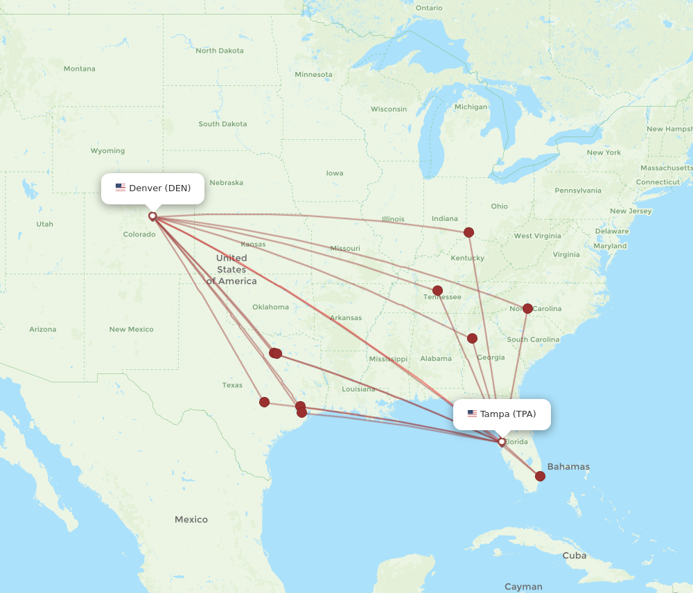 Flights from Denver to Tampa DEN to TPA Flight Routes