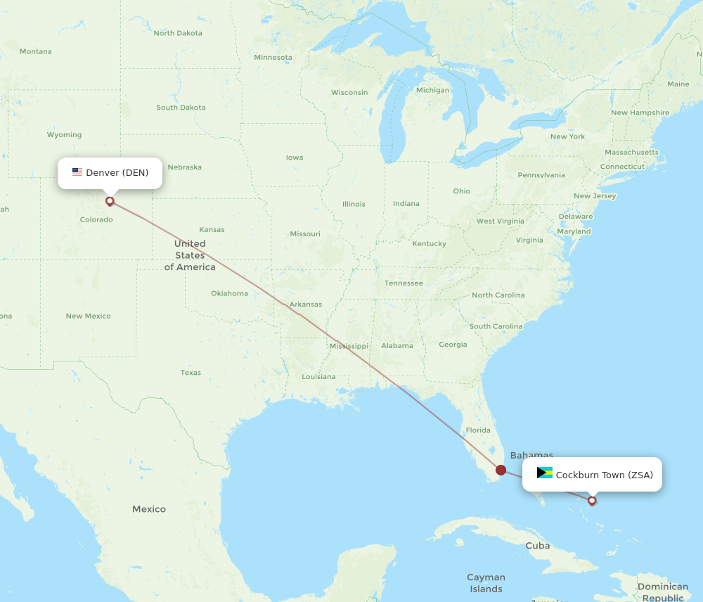 Flights from San Salvador to Denver ZSA to DEN Flight Routes