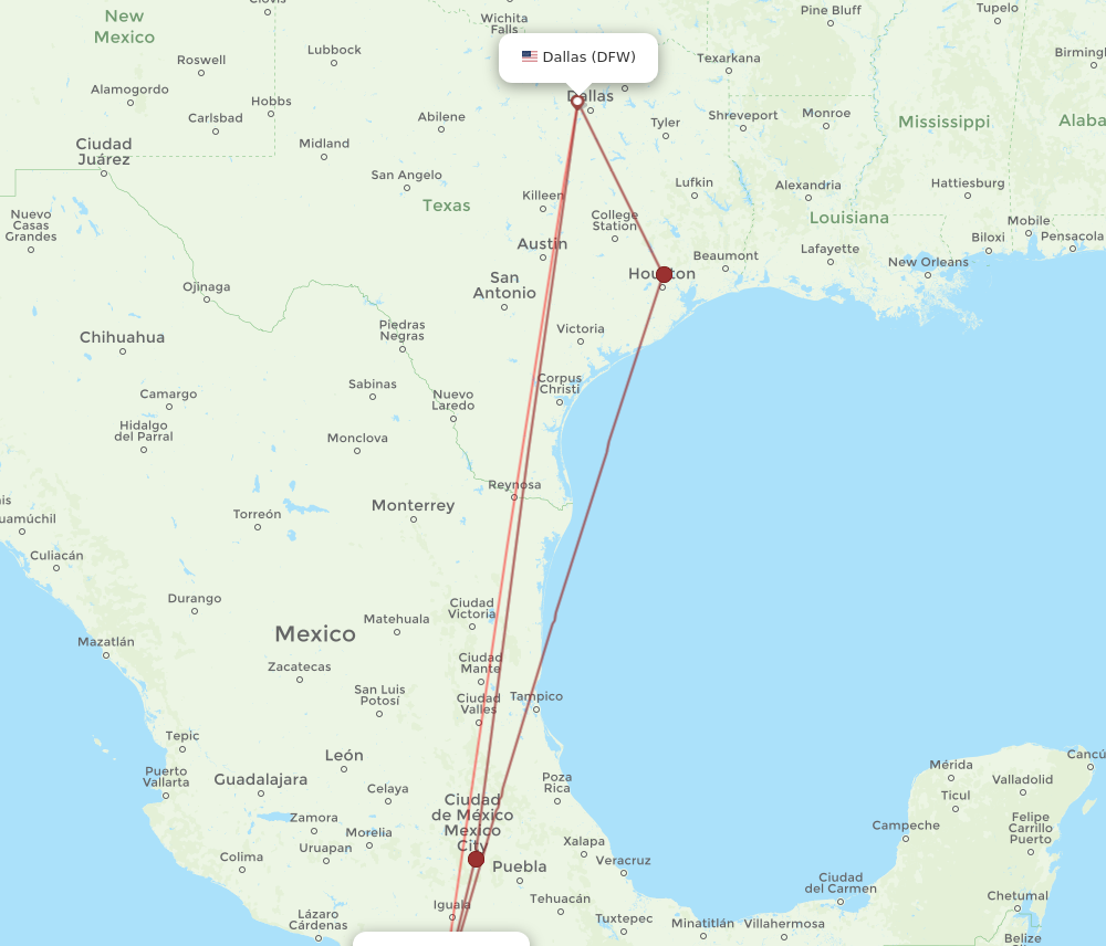 All flight routes from Dallas to Acapulco, DFW to ACA - Flight Routes