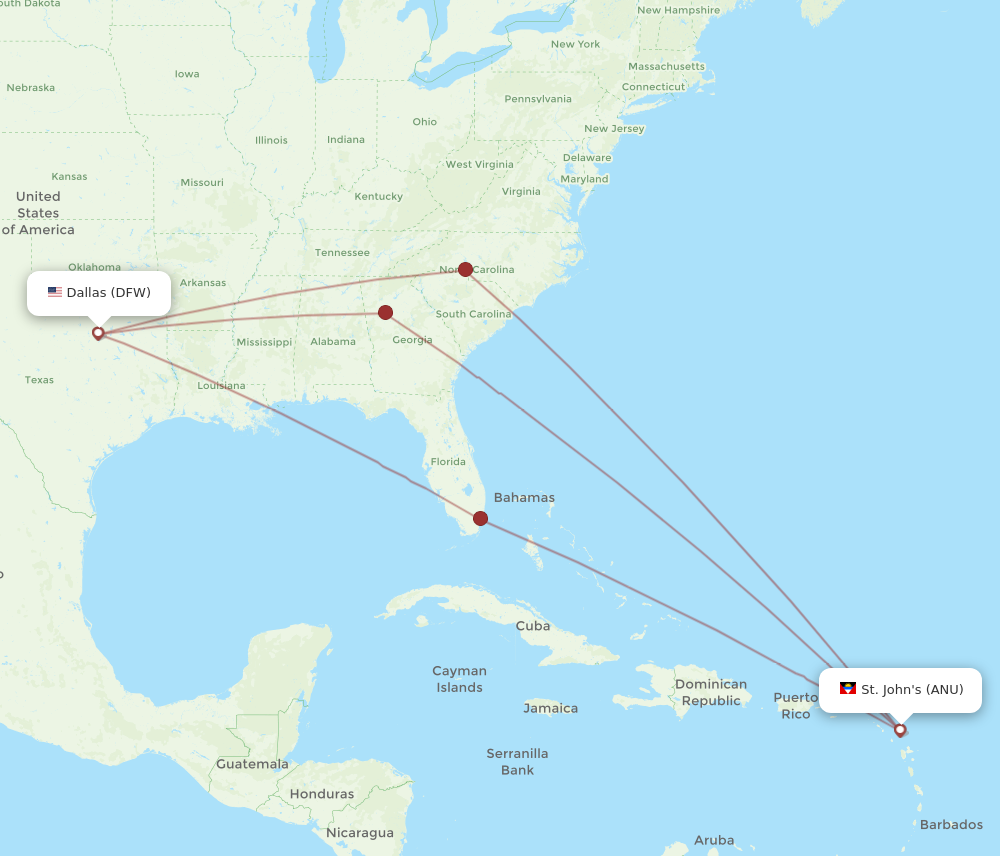 Flights from Dallas to Antigua DFW to ANU Flight Routes