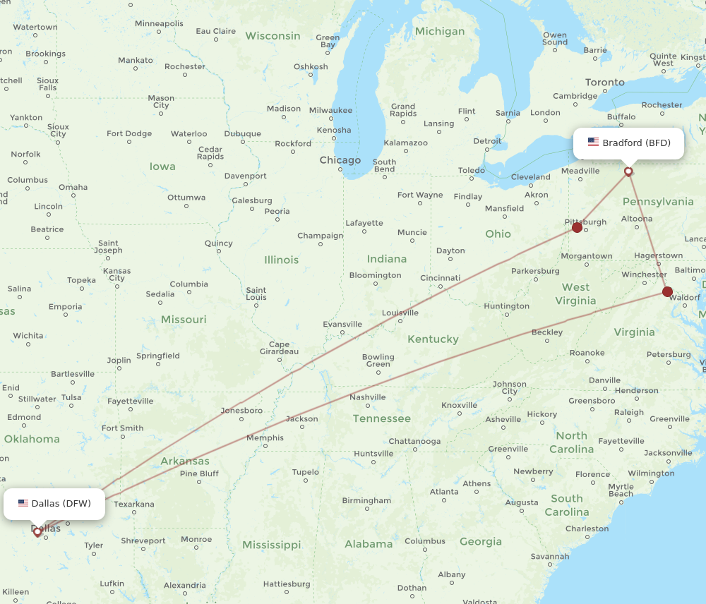 Flights from Dallas to Bradford, DFW to BFD Flight Routes