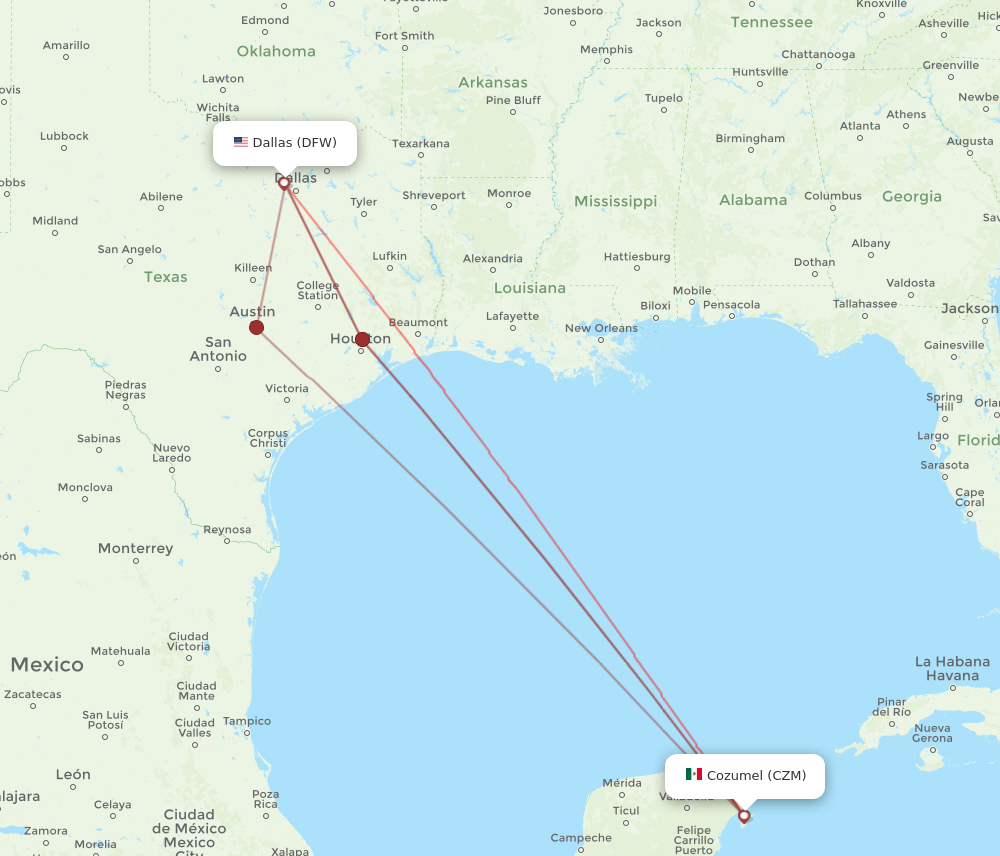 Flights from Dallas to Cozumel DFW to CZM Flight Routes