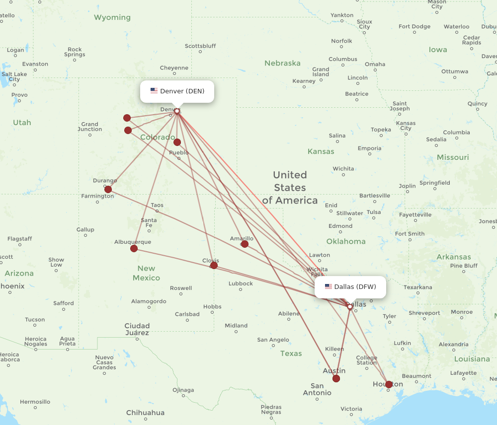 DFW to DEN flights and routes map