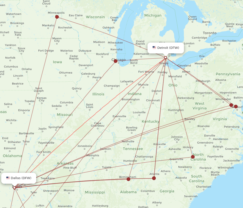 Flights from Dallas to Detroit DFW to DTW Flight Routes