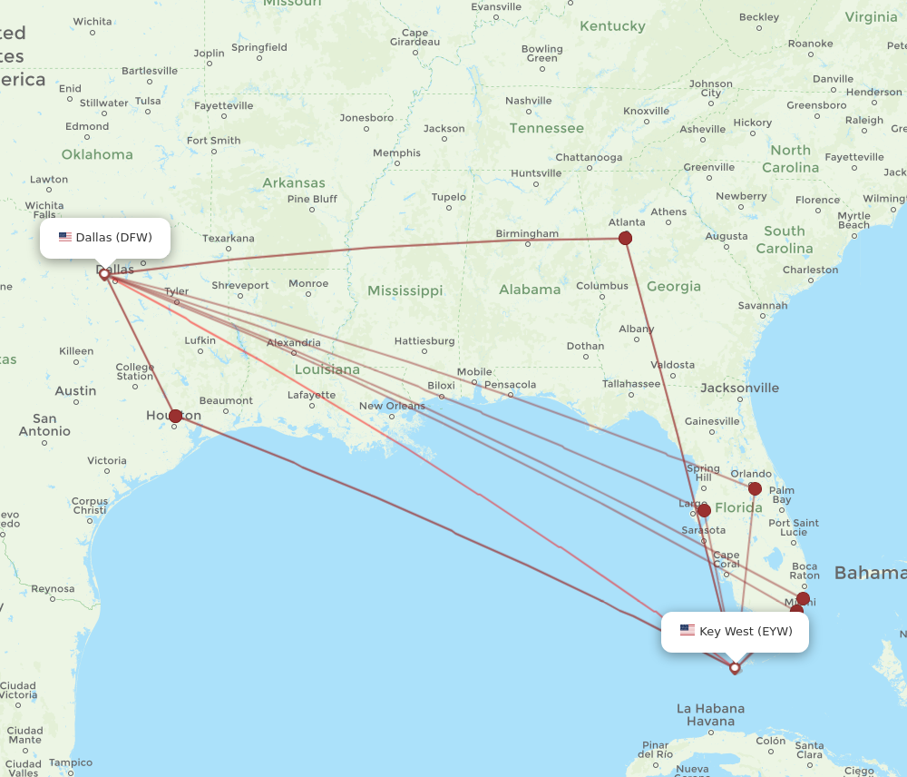 Flights from Dallas to Key West DFW to EYW Flight Routes