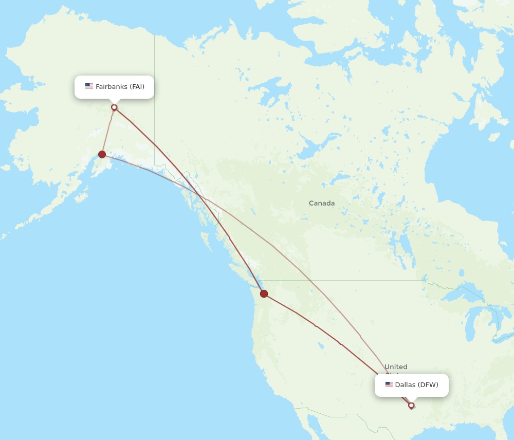 Flights from Dallas to Fairbanks DFW to FAI Flight Routes