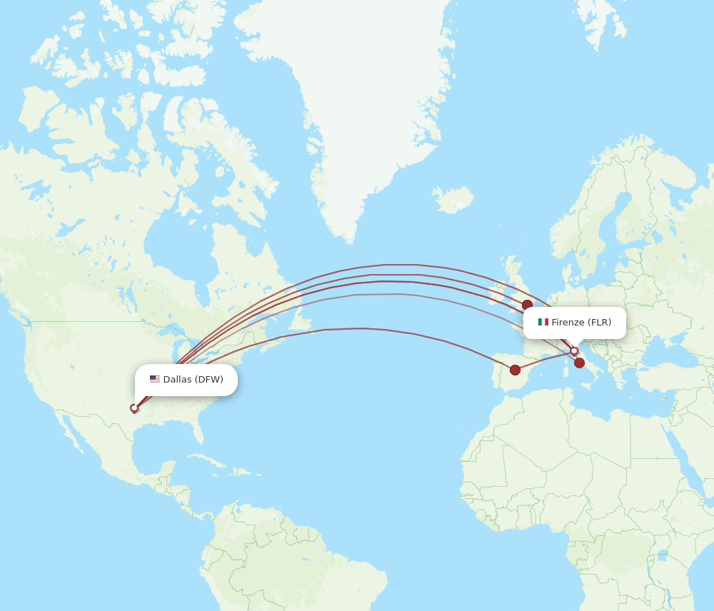 All Flight Routes From Dallas To Florence, DFW To FLR - Flight Routes