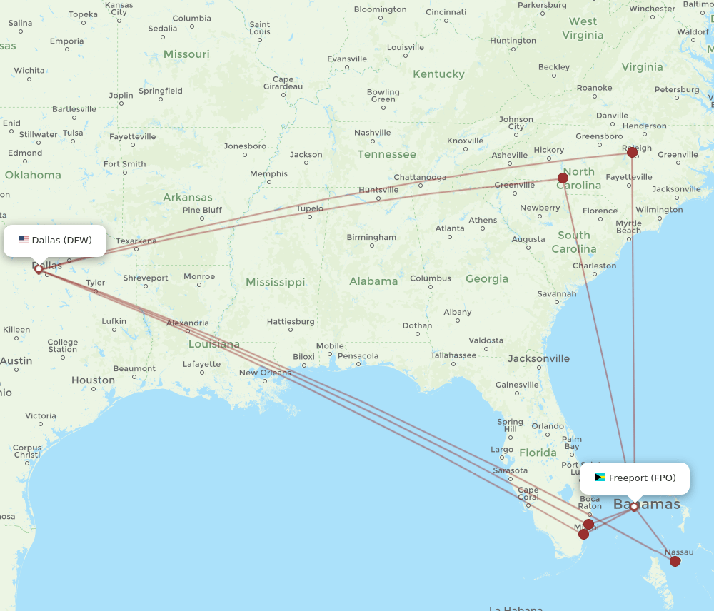 All Flight Routes From Dallas To Freeport Dfw To Fpo Flight Routes 5568