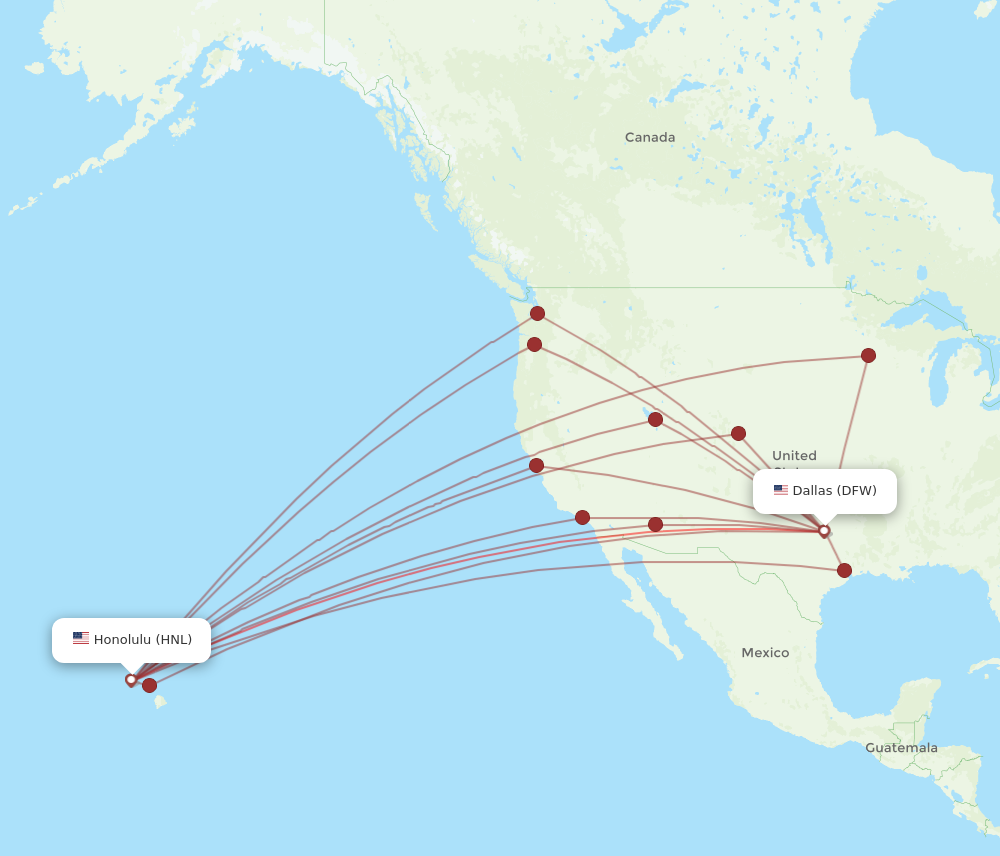 All Flight Routes From Dallas To Honolulu Dfw To Hnl Flight Routes 6210