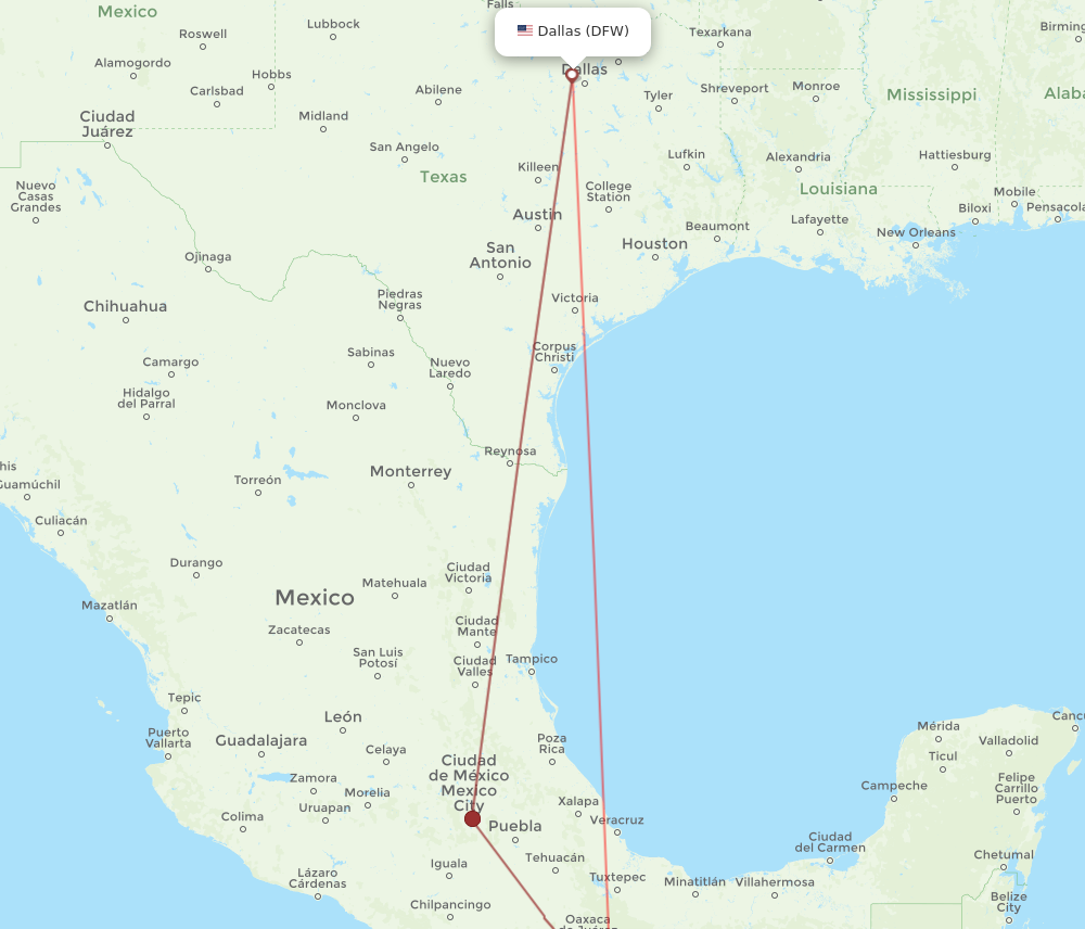 All flight routes from Dallas to Huatulco, DFW to HUX - Flight Routes