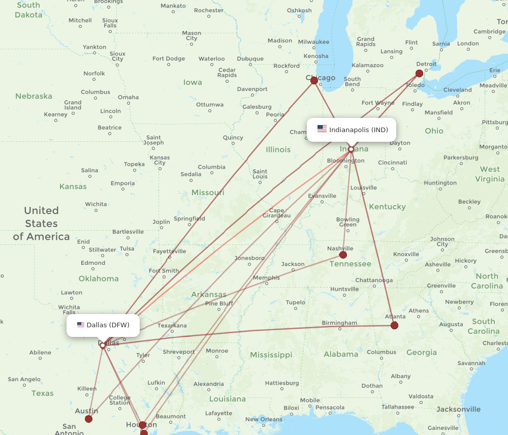 Flights from Dallas to Indianapolis DFW to IND Flight Routes