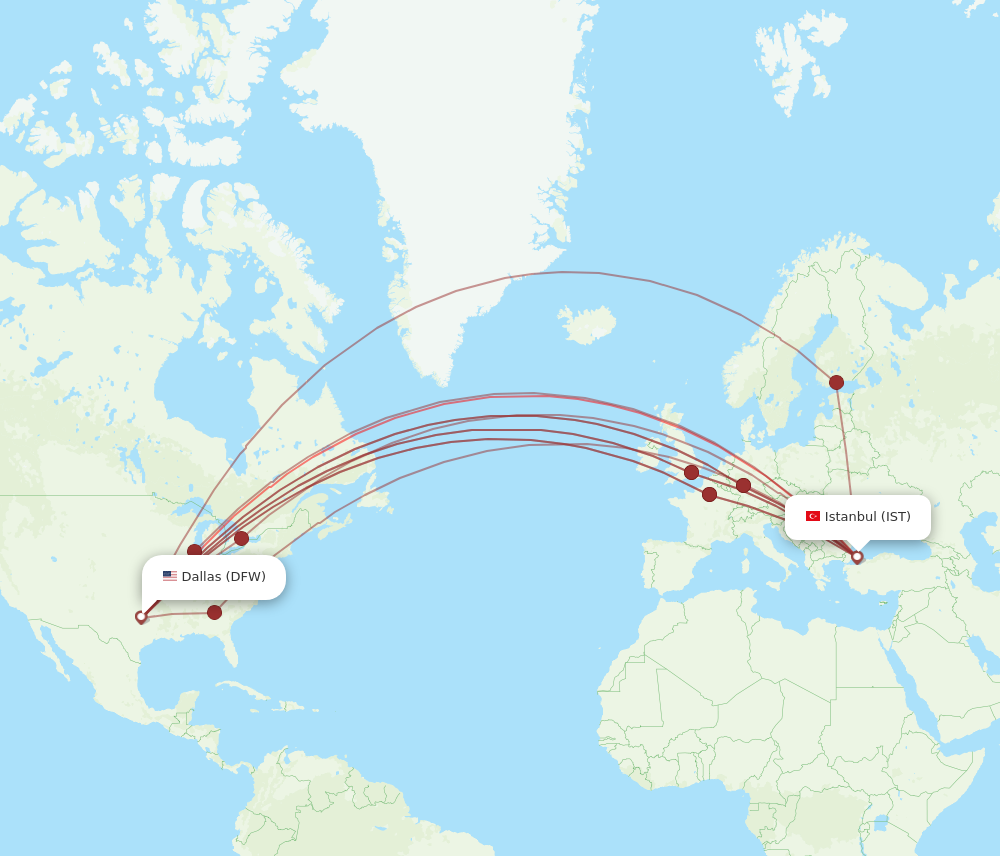 Flights from Dallas to Istanbul DFW to IST Flight Routes