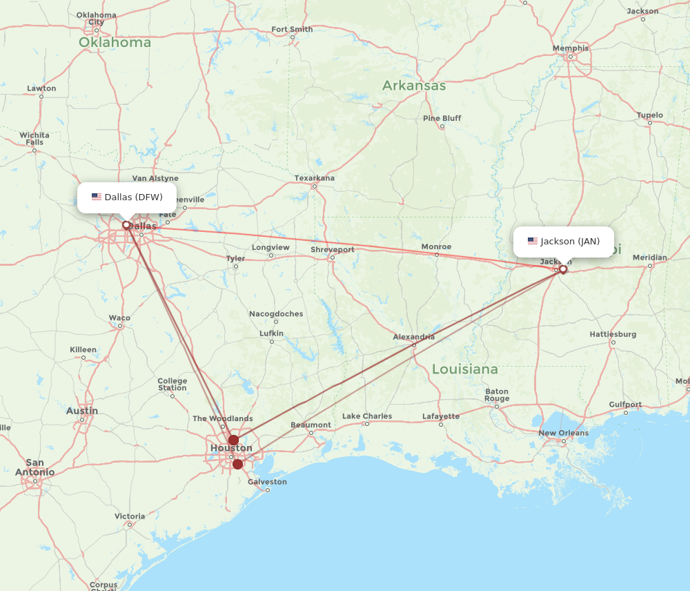 Flights From Dallas To Jackson DFW To JAN Flight Routes   DFW JAN 