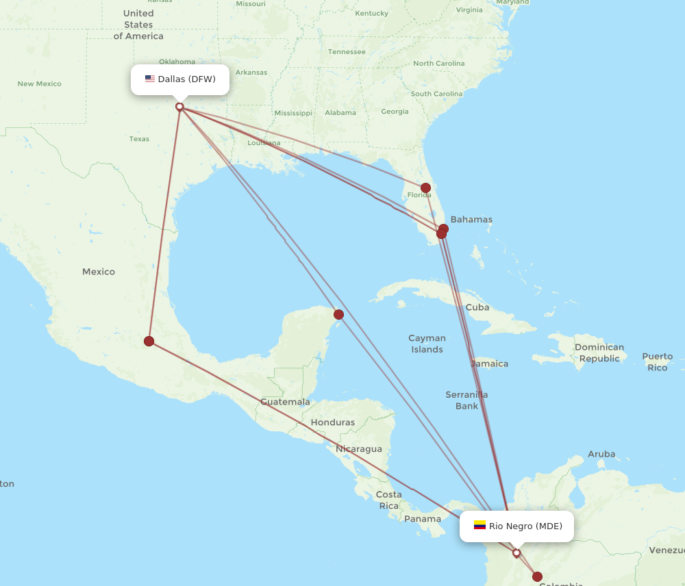 Flights from Dallas to Medellin DFW to MDE Flight Routes