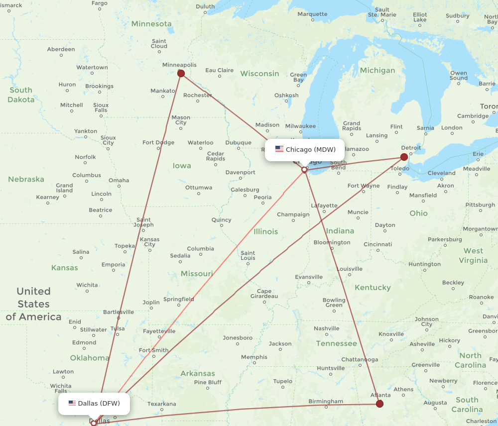 Flights from Dallas to Chicago DFW to MDW Flight Routes