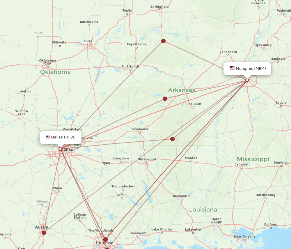 Flights from Dallas to Memphis DFW to MEM Flight Routes