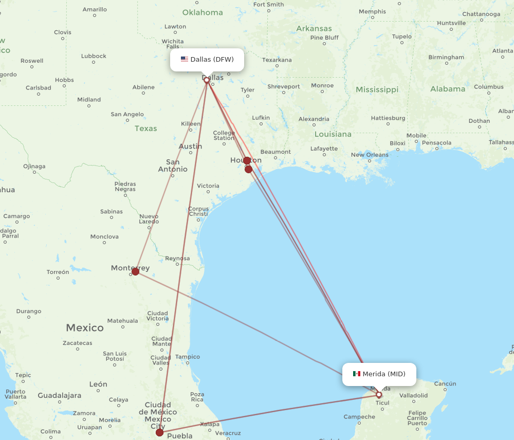 Flights from Dallas to Merida DFW to MID Flight Routes