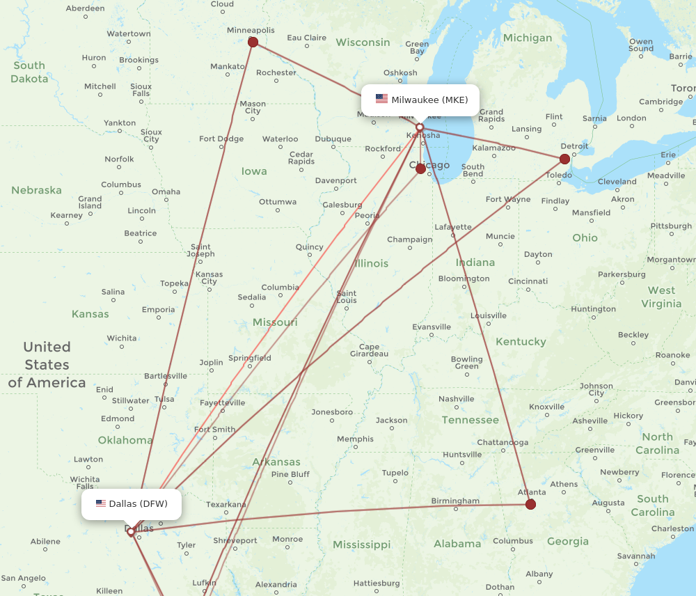 Flights from Dallas to Milwaukee DFW to MKE Flight Routes