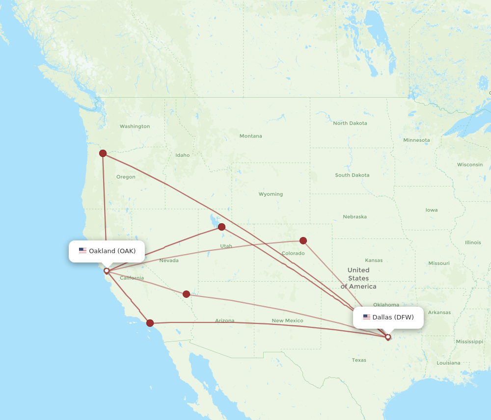 Flights from Dallas to Oakland DFW to OAK Flight Routes