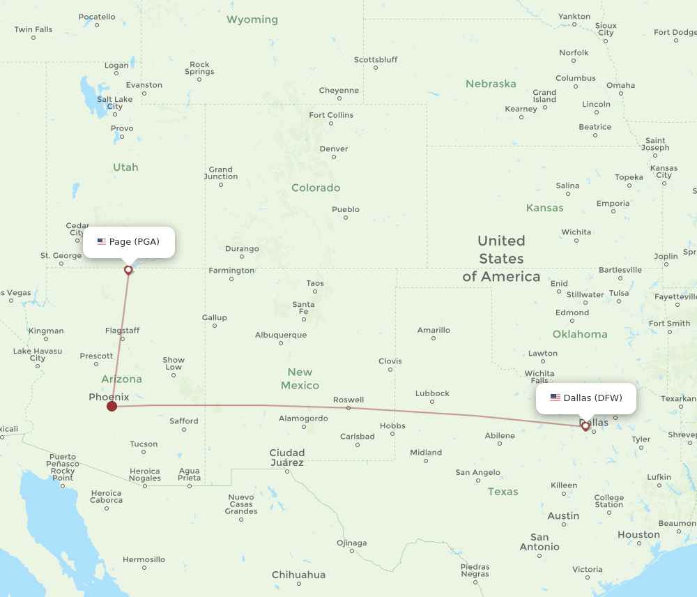 Flights from Dallas to Page DFW to PGA Flight Routes