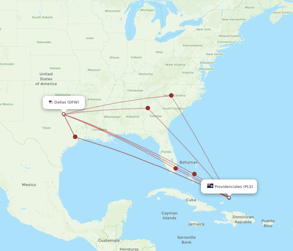 All Flight Routes From Dallas To Providenciales Dfw To Pls Flight Routes 8573