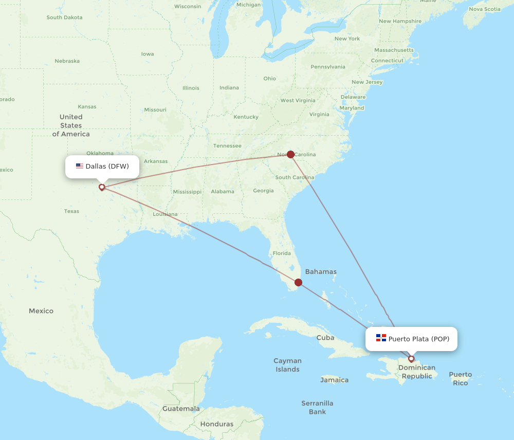 Flights from Dallas to Puerto Plata DFW to POP Flight Routes