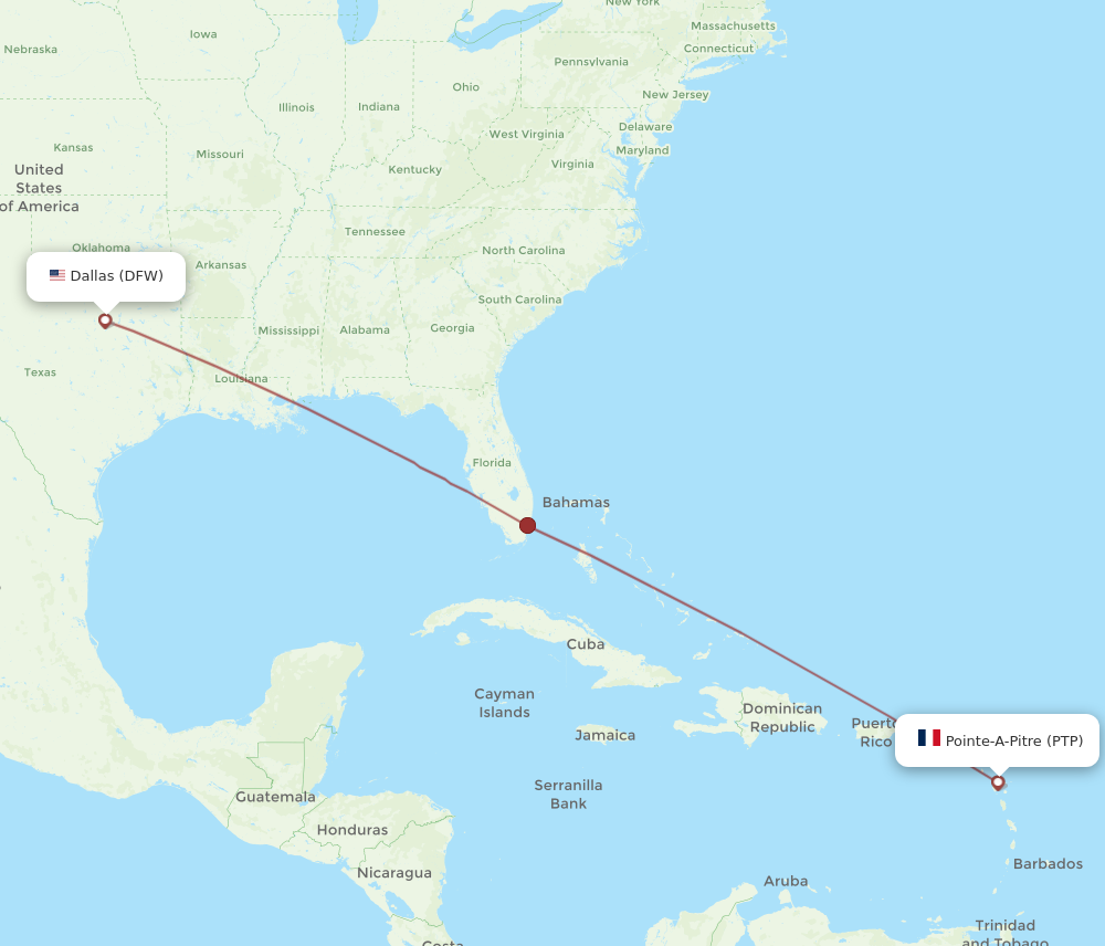 Flights from Dallas to Pointe a Pitre DFW to PTP Flight Routes