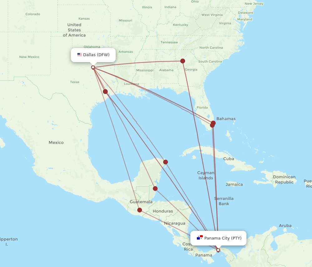 Flights from Dallas to Panama City DFW to PTY Flight Routes