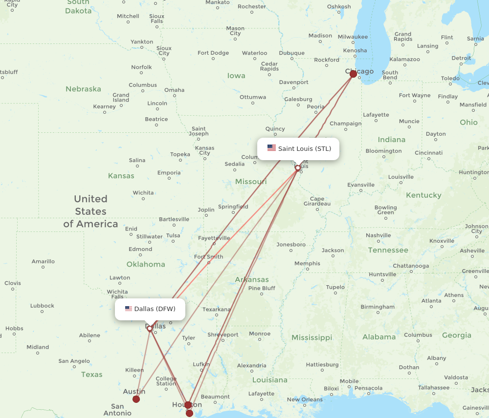 Flights from Dallas to Saint Louis DFW to STL Flight Routes