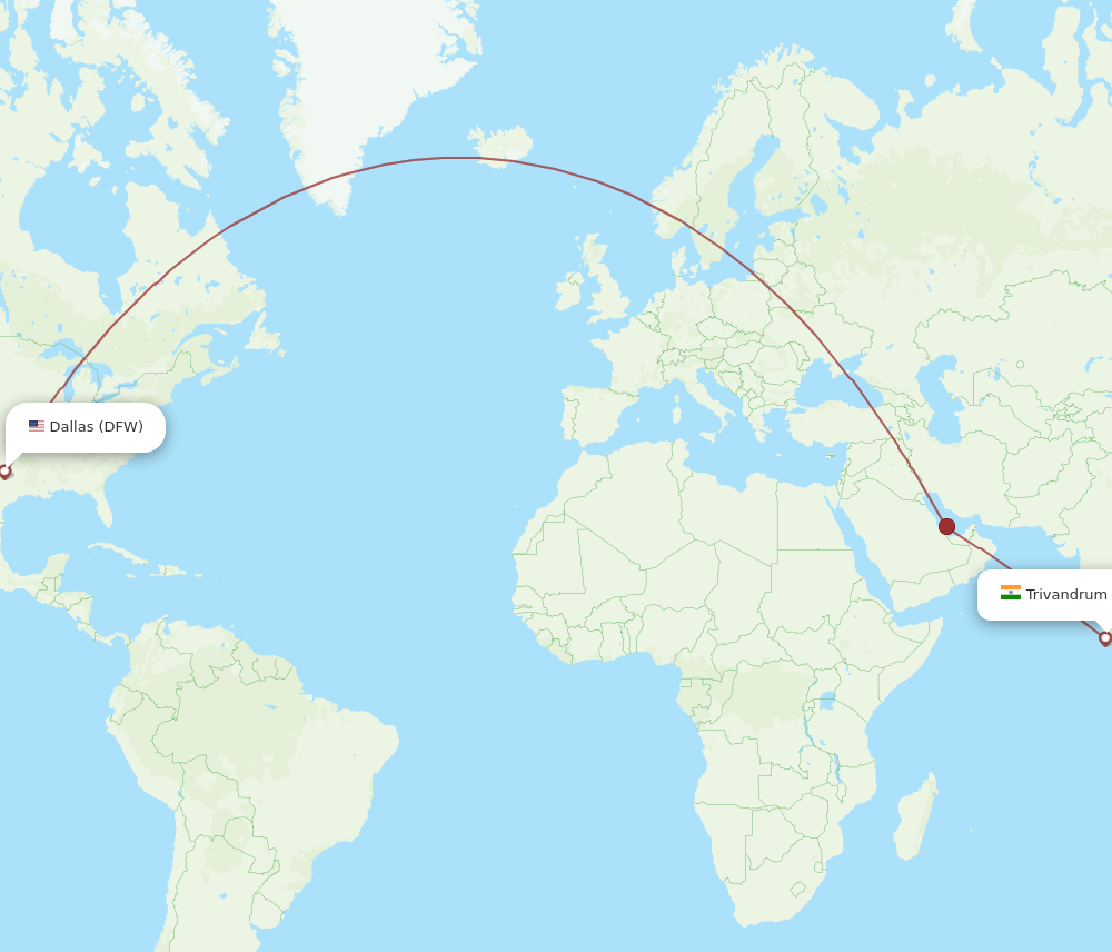 Flights from Dallas to Thiruvananthapuram DFW to TRV Flight Routes