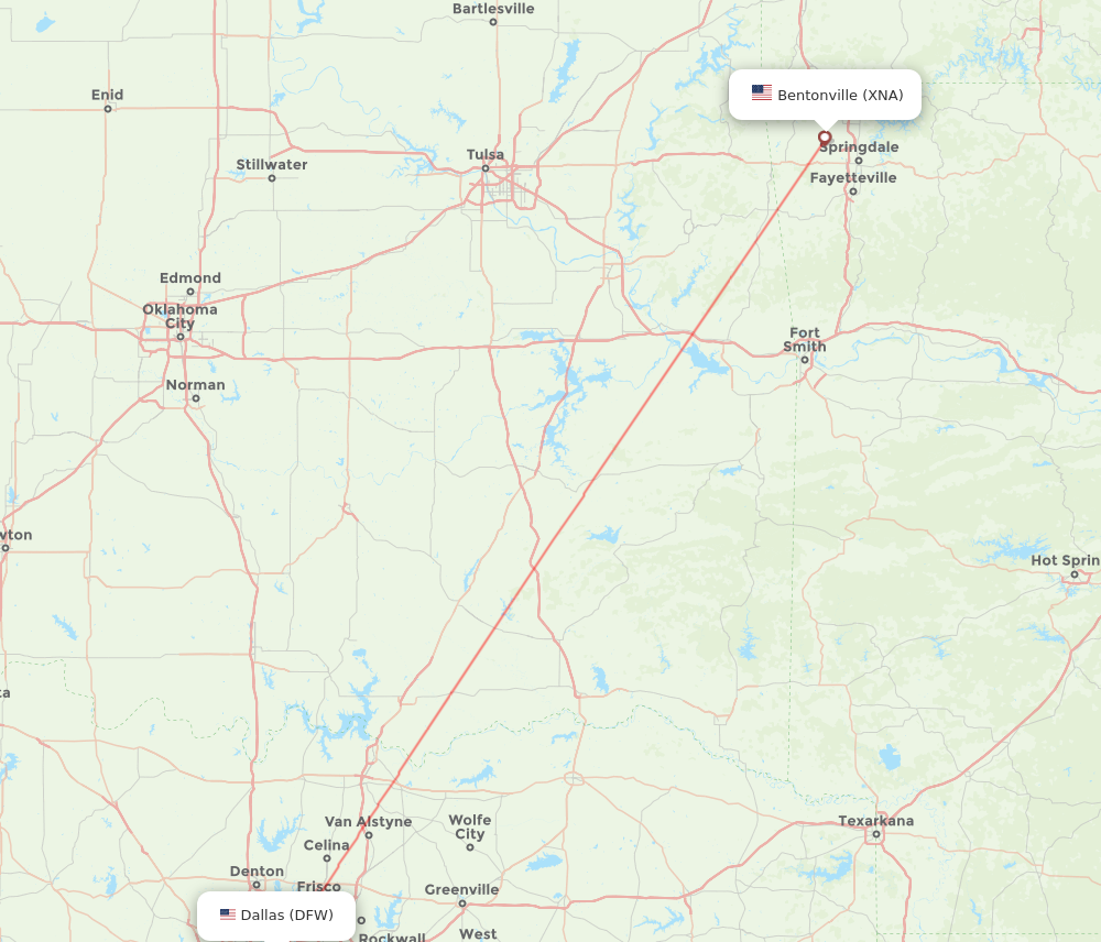 Flights from Dallas to Bentonville, DFW to XNA Flight Routes