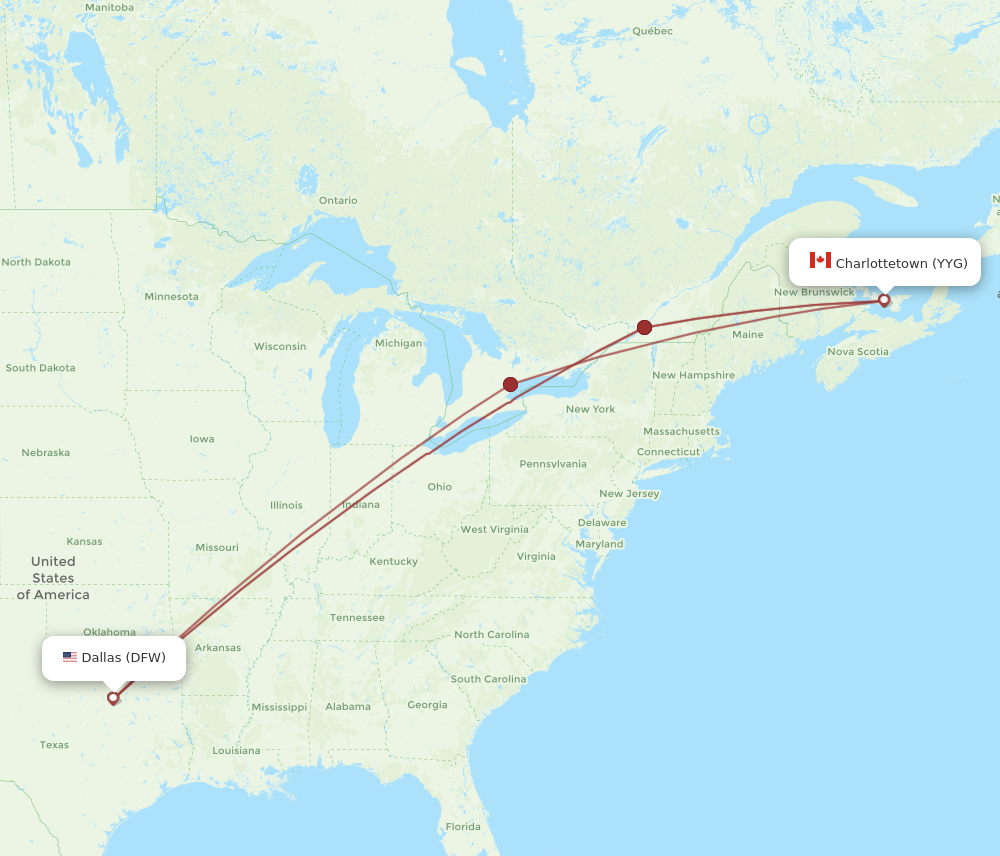 Flights from Dallas to Charlottetown DFW to YYG Flight Routes