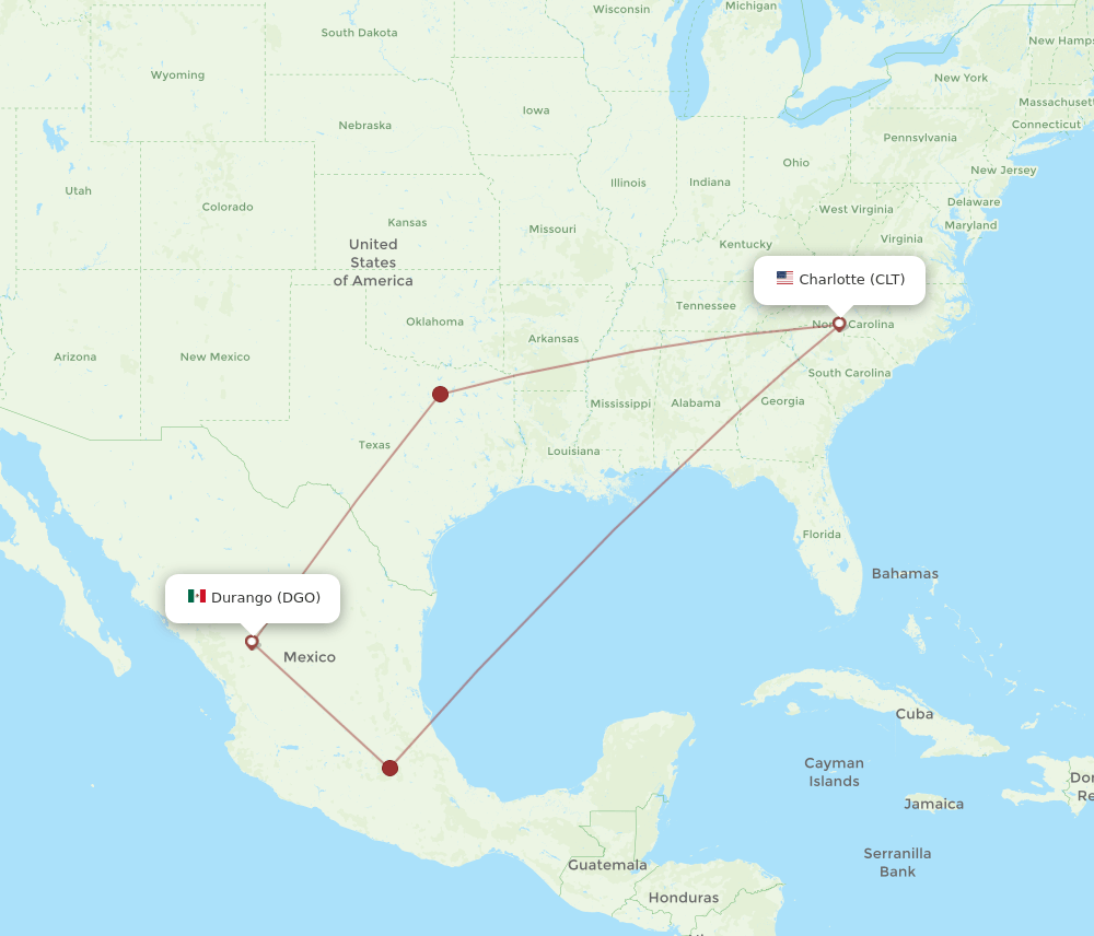 All flight routes from Durango to Charlotte, DGO to CLT Flight Routes