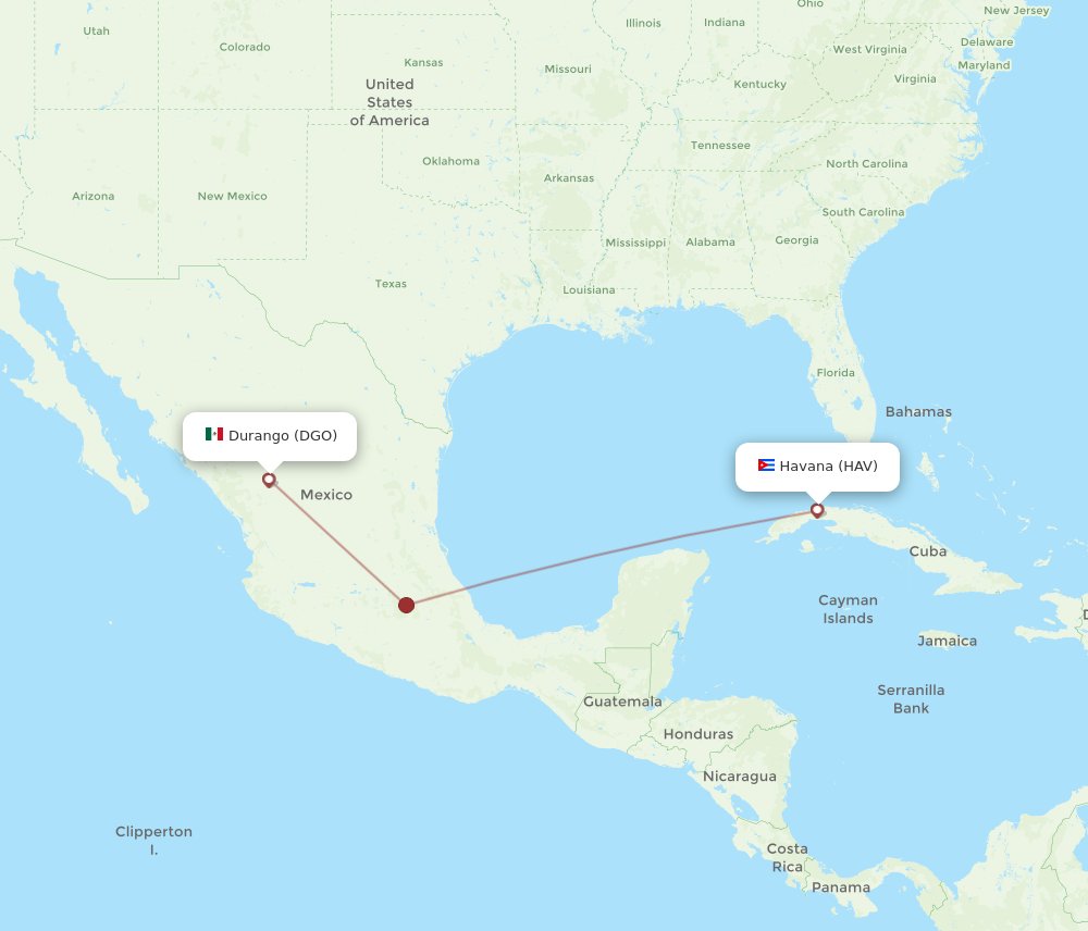 Flights from Durango to Havana DGO to HAV Flight Routes