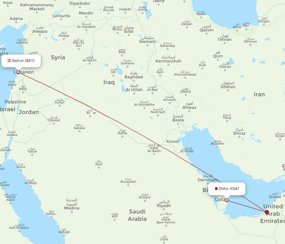 Flights from Doha to Beirut, DIA to BEY - Flight Routes