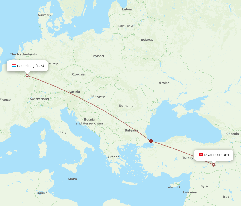 Flights from Diyarbakir to Luxembourg, DIY to LUX - Flight Routes