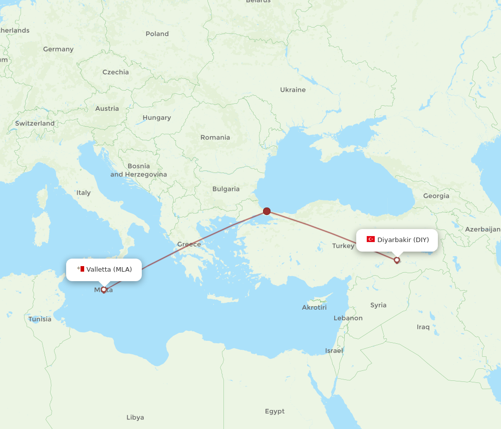 Flights from Diyarbakir to Malta, DIY to MLA - Flight Routes