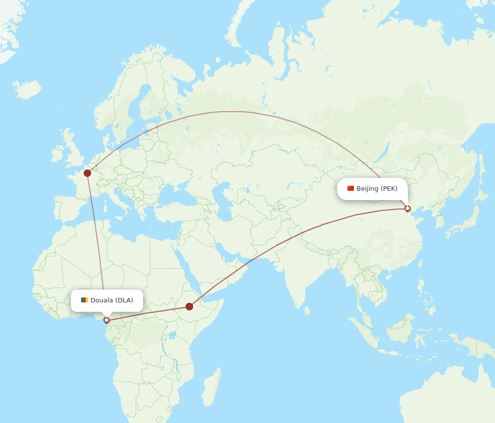 All flight routes from Douala to Beijing, DLA to PEK - Flight Routes