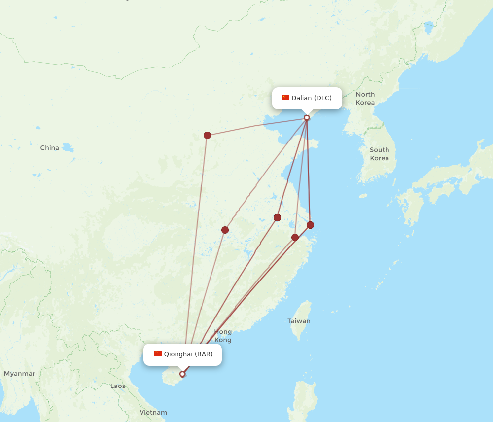 All flight routes from Dalian to Qionghai, DLC to BAR - Flight Routes