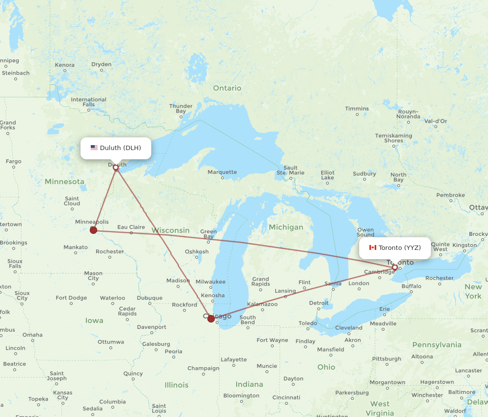 Flights from Duluth to Toronto DLH to YYZ Flight Routes