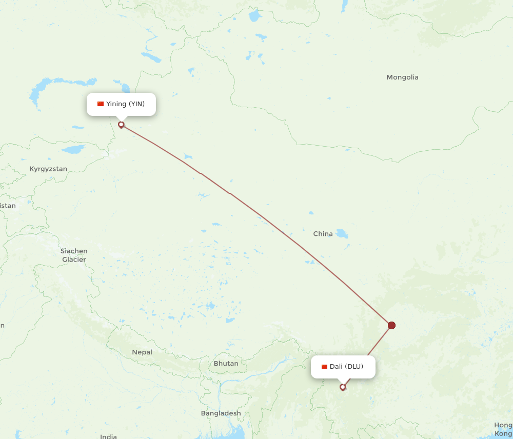 Flights from Yining to Dali City, YIN to DLU - Flight Routes