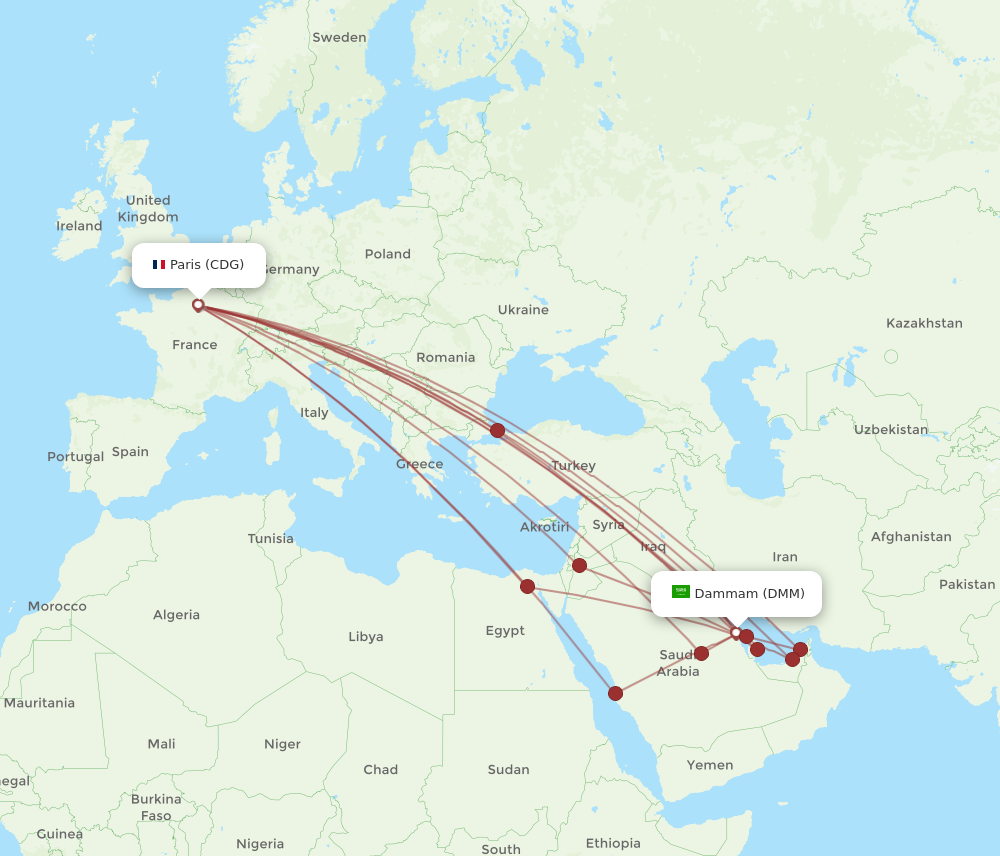 Flights from Dammam to Paris DMM to CDG Flight Routes