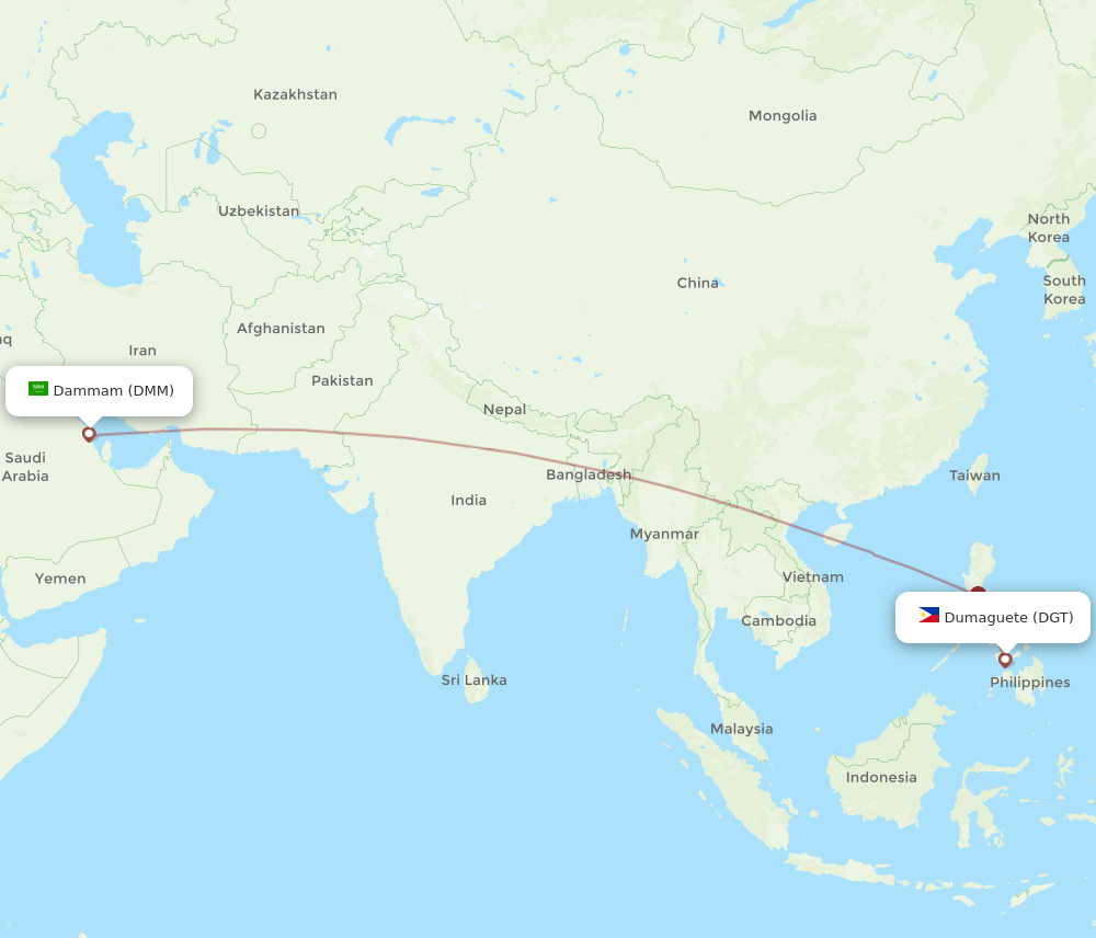 All flight routes from Dammam to Dumaguete, DMM to DGT - Flight Routes