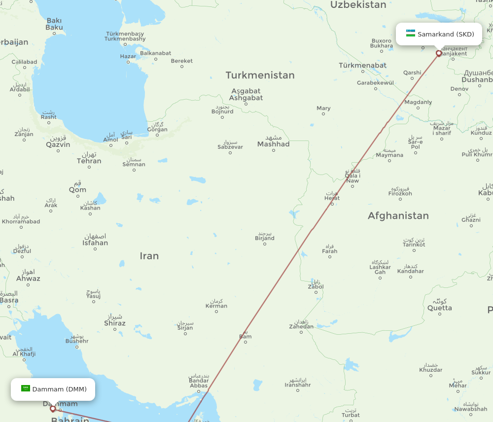 All Flight Routes From Dammam To Samarkand, DMM To SKD - Flight Routes